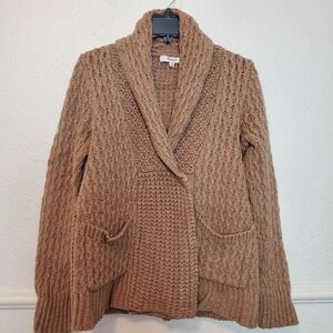 Madewell XS Tan Cable Knit Cardigan 6 Snap Closure And Pockets